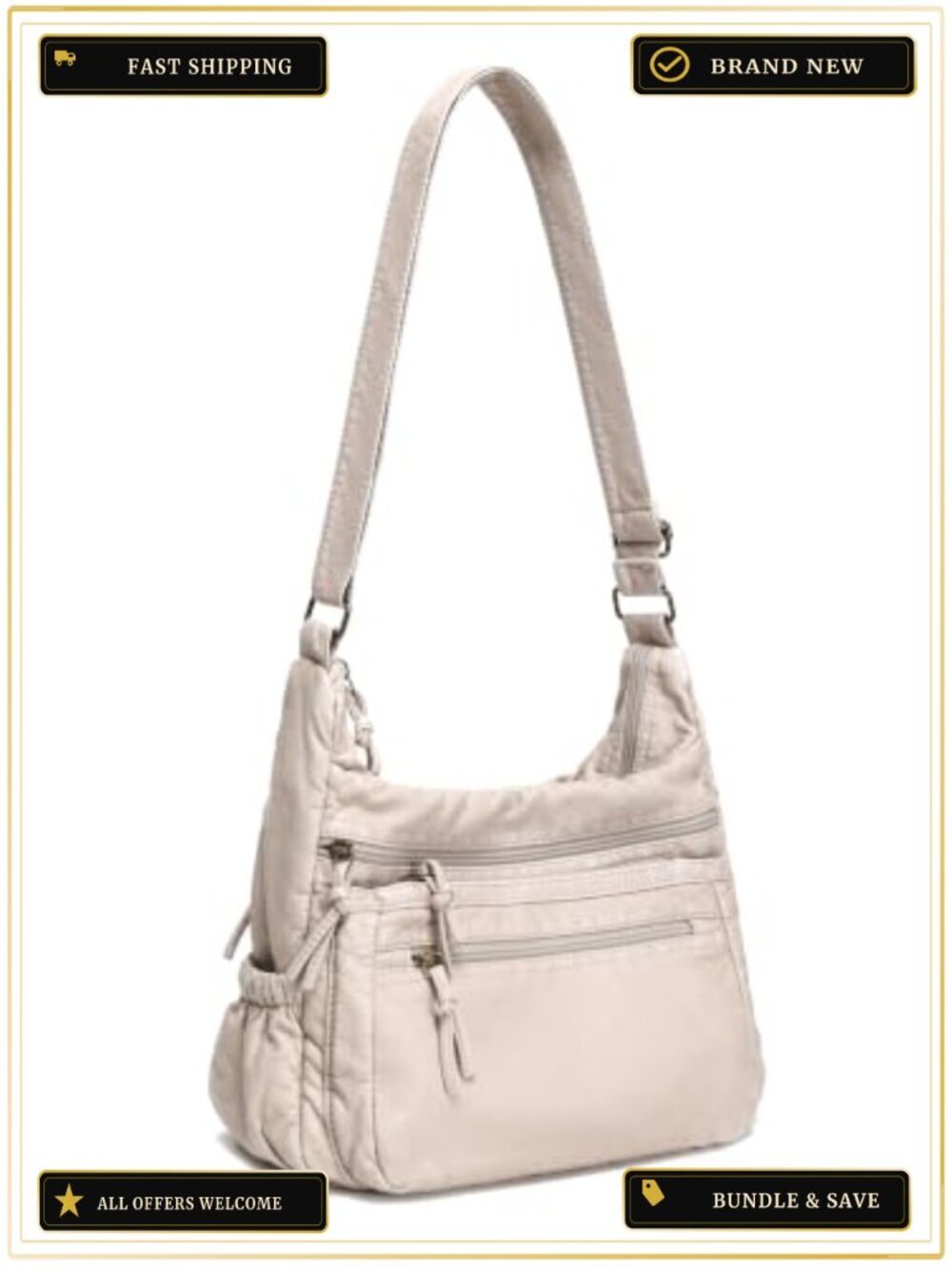 Multi-Pocket Hobo Shoulder Bag Soft Faux Leather Crossbody Women